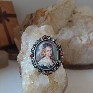 Vintage/Antique Handpainted Portrait Cameo Brooch 800 Silver